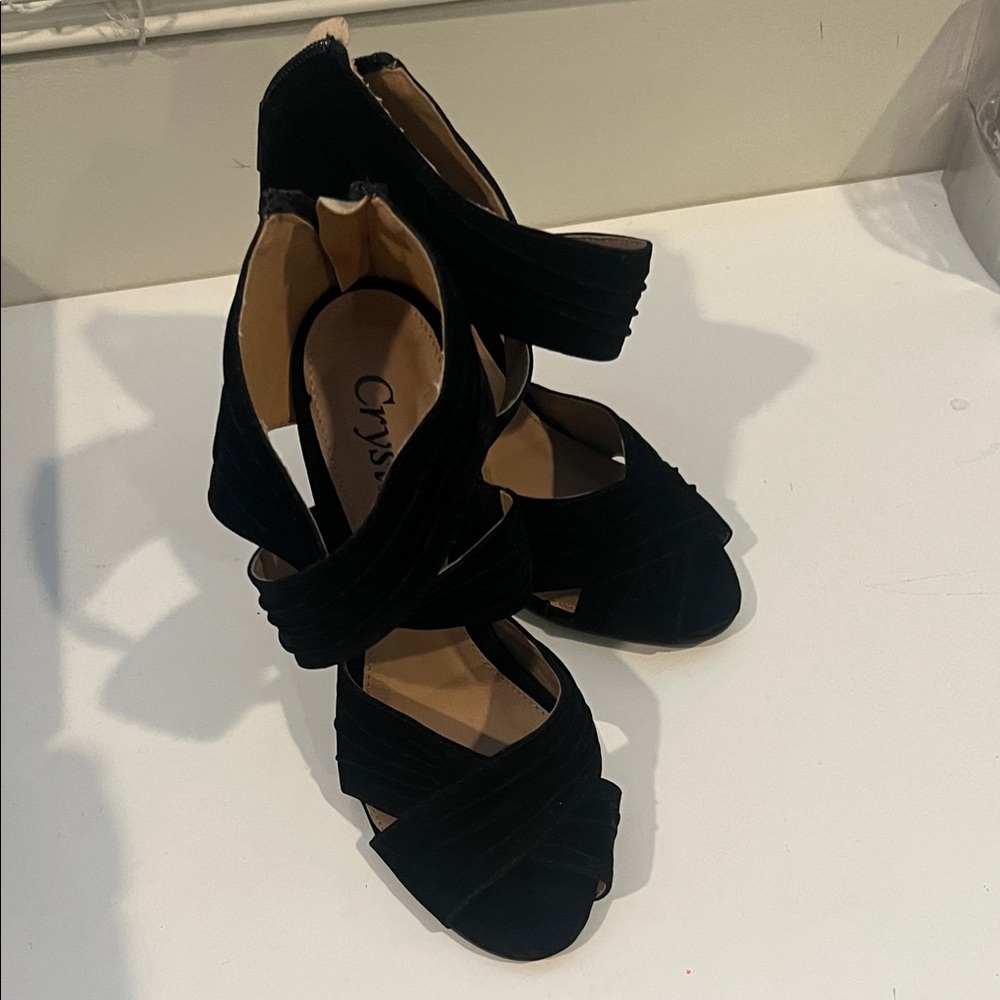 Crystal Black Strappy Women's Heels